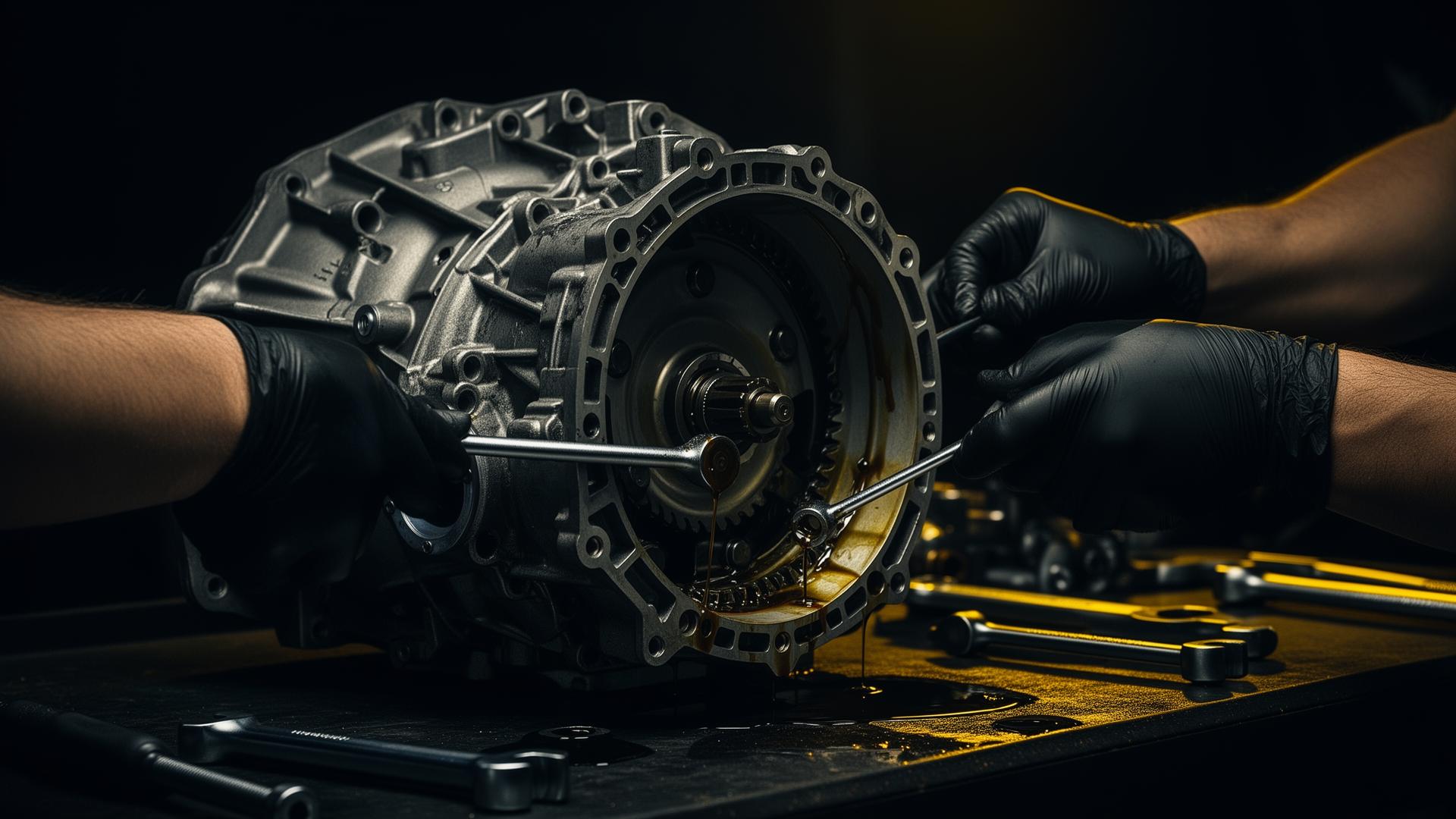 Especialistas em câmbio automático trabalhando em transmissão